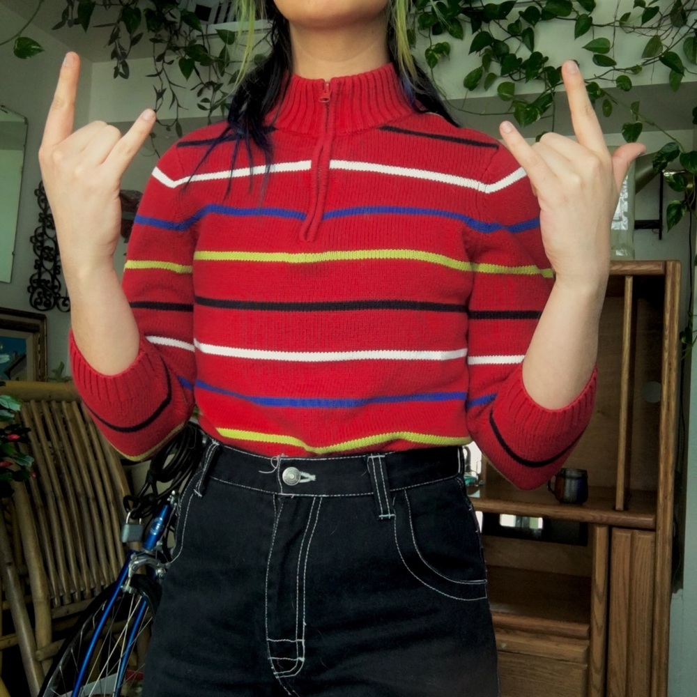 zip-up mock-neck sweater